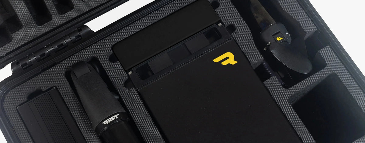 Riift power pack in its hard case with yellow logo