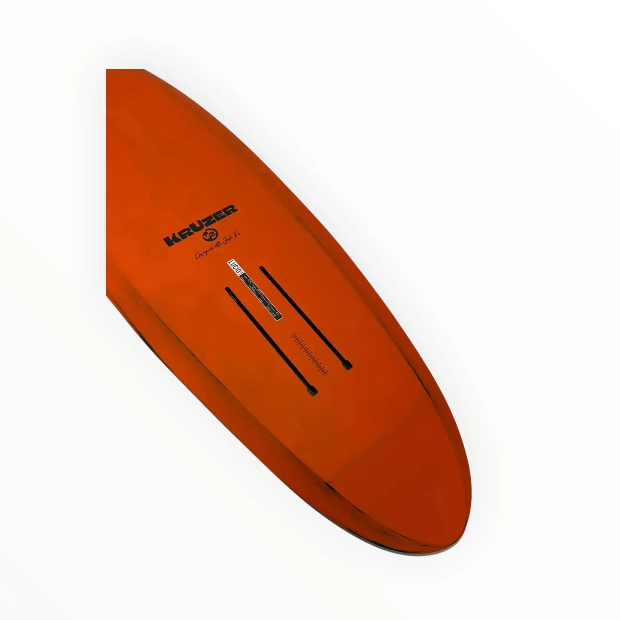 Amos Shapes KrUzer V2 track view orange foilboard surf foil carbon foilboard Mid Length