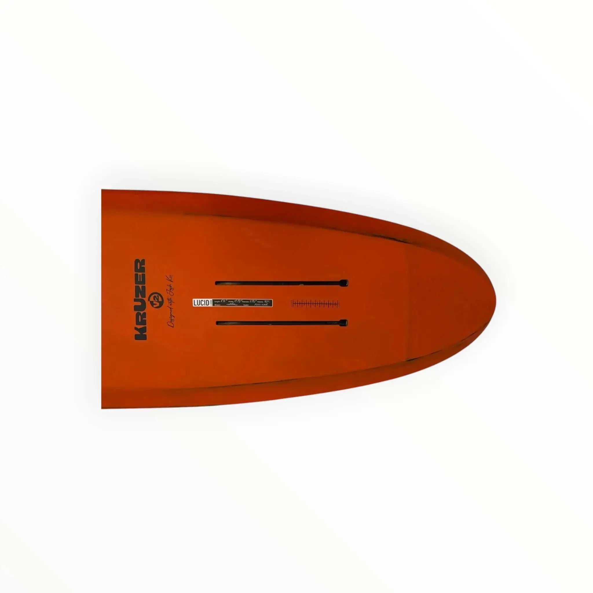 Amos Shapes KrUzer V2 top view orange carbon foilboard | Mid Length Foilboard