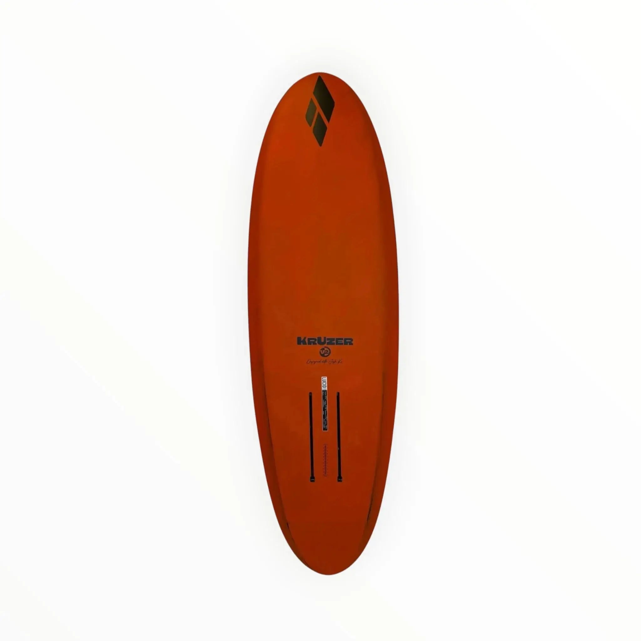 Amos Shapes KrUzer V2 | Mid Length Foilboard top view orange base carbon