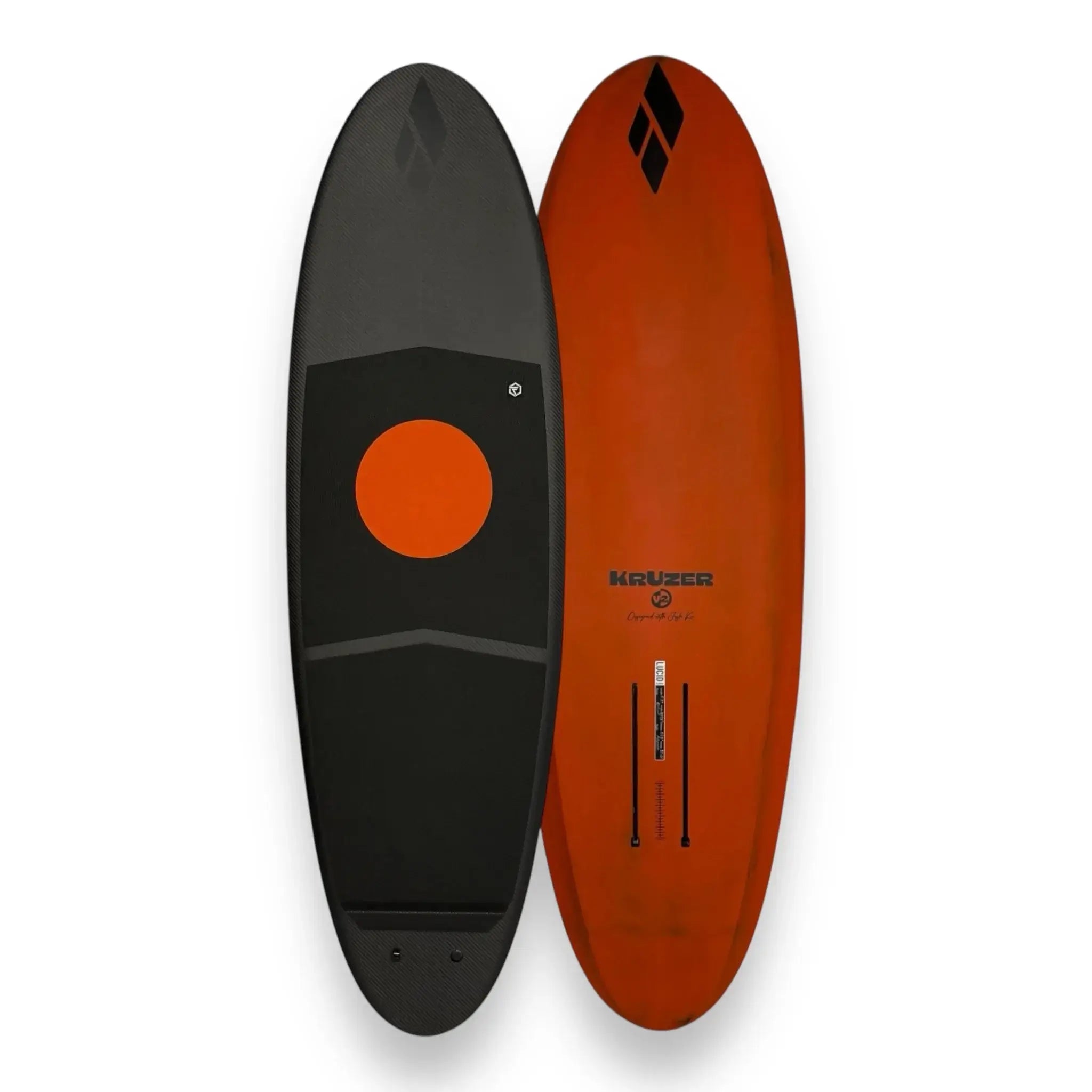 Amos Shapes KrUzer Parawing carbon foilboard deck and orange bottom view