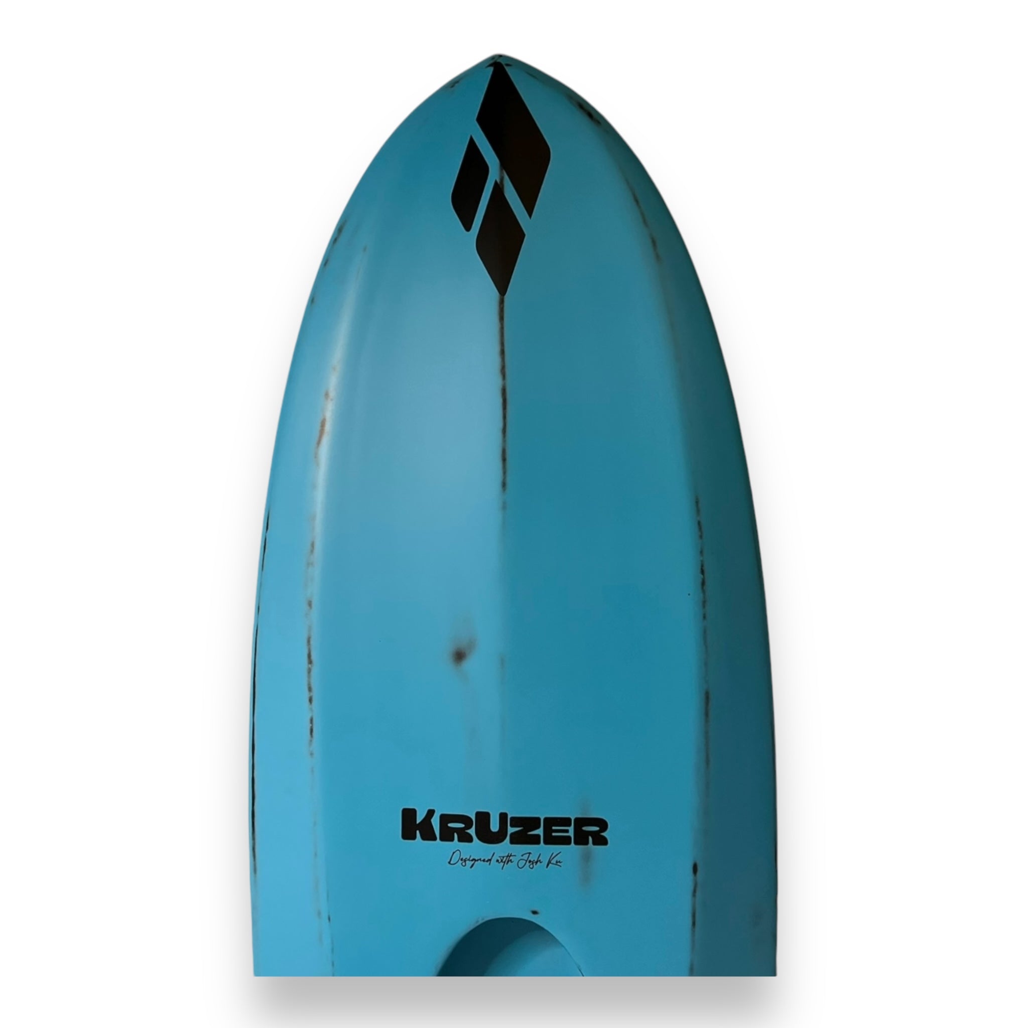 The nose of the Kruzer RTS Foil Drive board base in blue