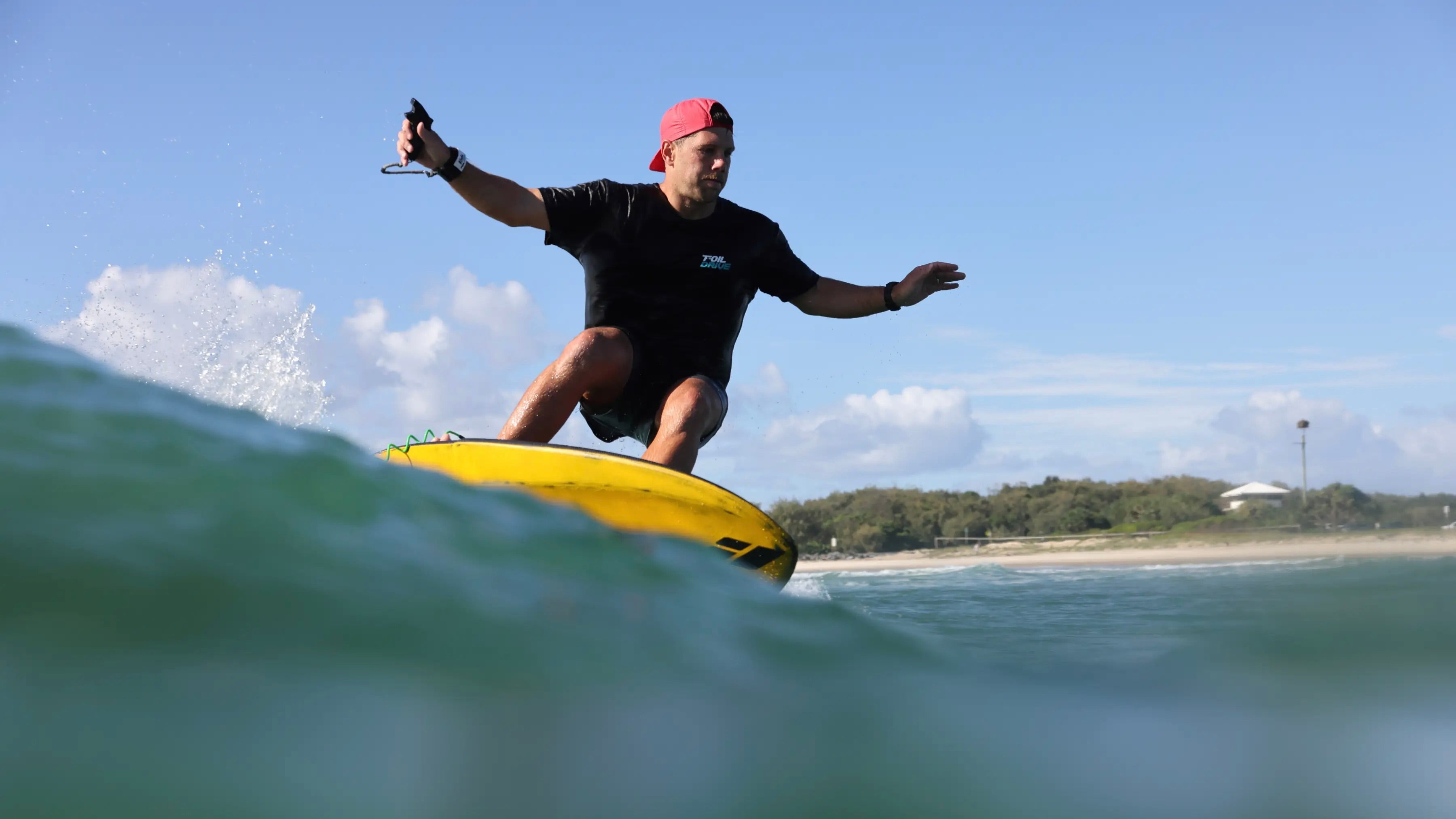 Dave West foiling on amos shapes kruzer foilboard in honeycomb with foil drive
