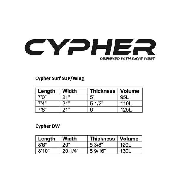 Cypher 7'0", 21", 5" - 95L - WHITE | Wing/ Surf SUP | Suits All Levels