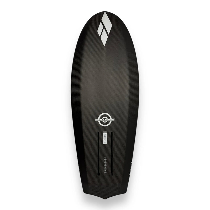 Bottom view of the Spitfire V2 carbon surf foilboard by Amos Shapes