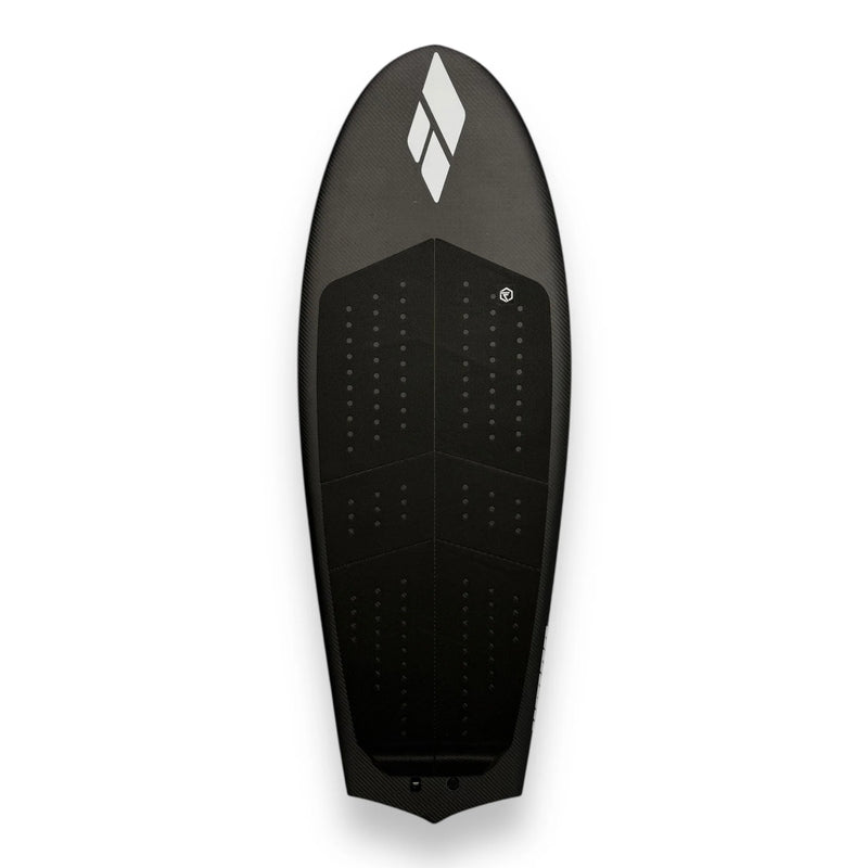 Deck view of the Spitfire V2 carbon surf foilboard by Amos Shapes