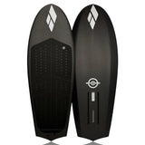 Deck and bottom views of the Spitfire V2 carbon surf foilboard by Amos Shapes